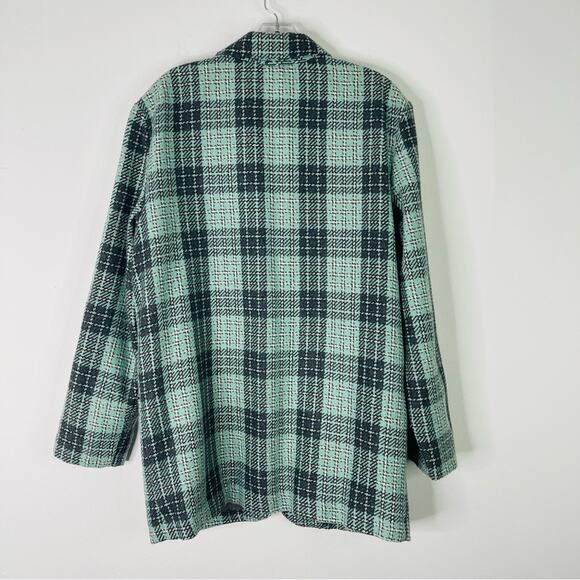 Vintage mint green grey plaid wool preppy button boyfriend blazer medium - Picture 6 of 6